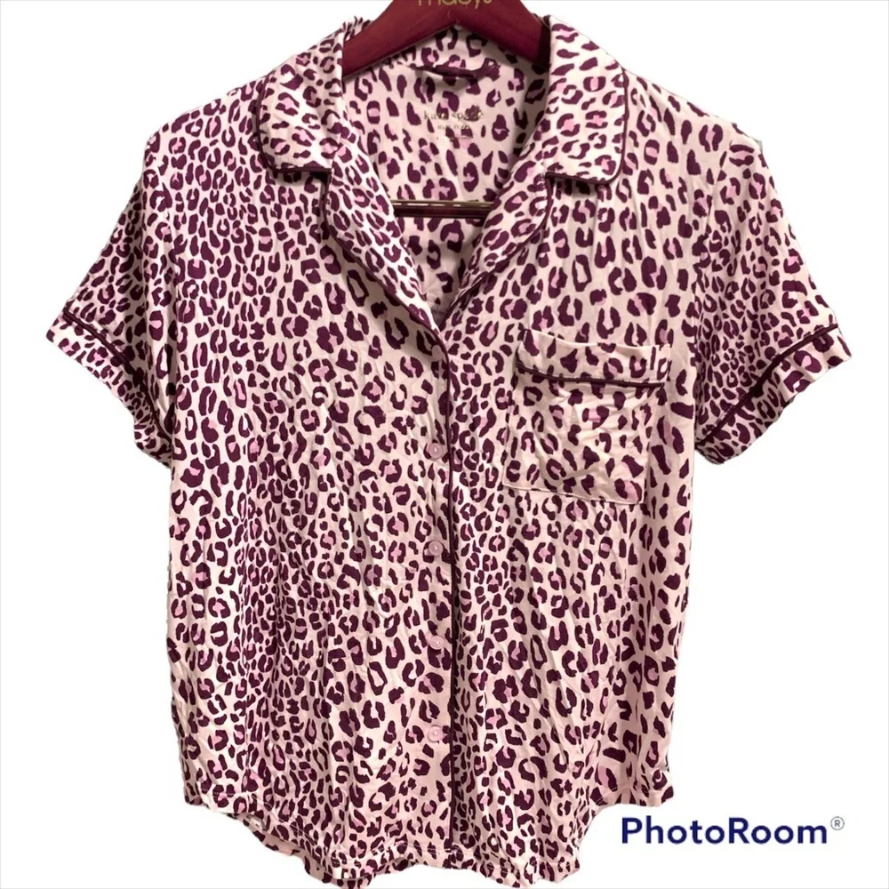 Kate Spade Pajama Top Size small, Animal print , punk and maroon